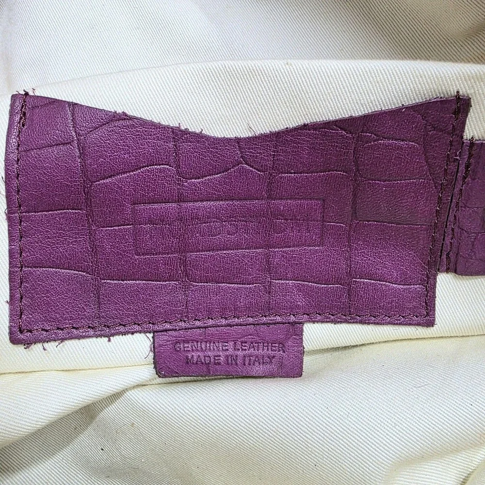 Nordstrom Purple Croc Leather Satchel Bag Purse Large Top Handle Travel Italy